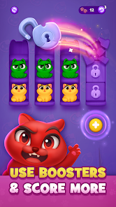 Kitty Sort: Twisted Tails game screenshot showing puzzle interface